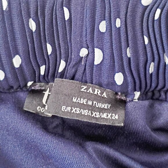 ZARA Navy Blue Polka Dot Wide Leg Palazzo Pants Lined, Flowy Style | Size XS - Picture 5 of 6